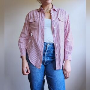 Vintage 90s Classic Timeless Red & White Nautical Candy Stripe Button Up Shirt